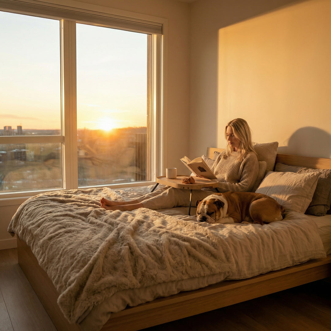 CurveLine™ Sängbricka Halkfri Stor Bädd i Pilträ