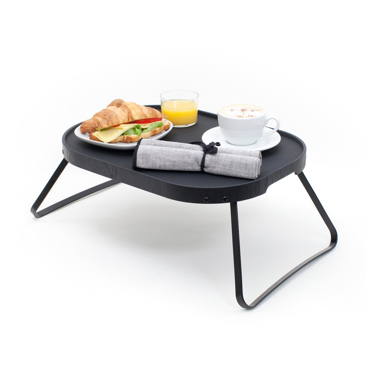 CurveLine™ Sängbricka Halkfri Stor, Svart Pilträ 