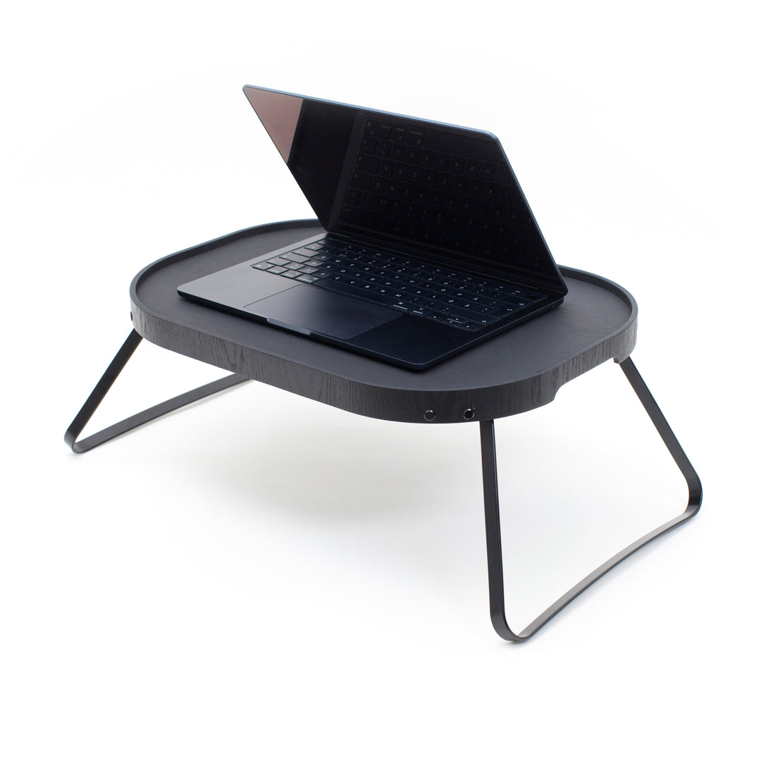 CurveLine™ Sängbricka Halkfri Stor, Svart Pilträ 