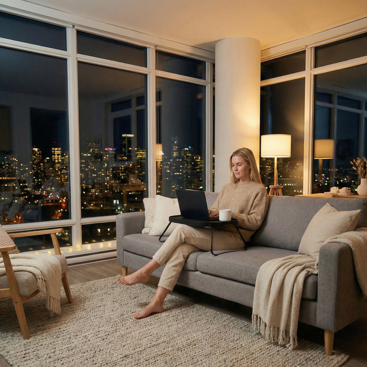 CurveLine™ Sängbricka Halkfri Stor, Svart Pilträ 