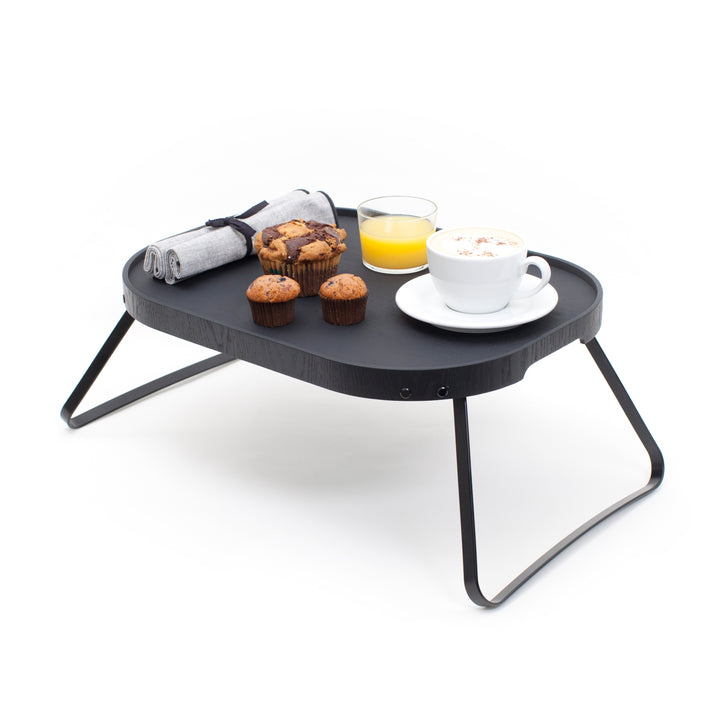 CurveLine™ Sängbricka Halkfri Stor, Svart Pilträ 