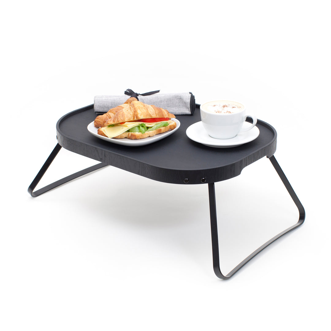 CurveLine™ Sängbricka Halkfri Stor, Svart Pilträ 