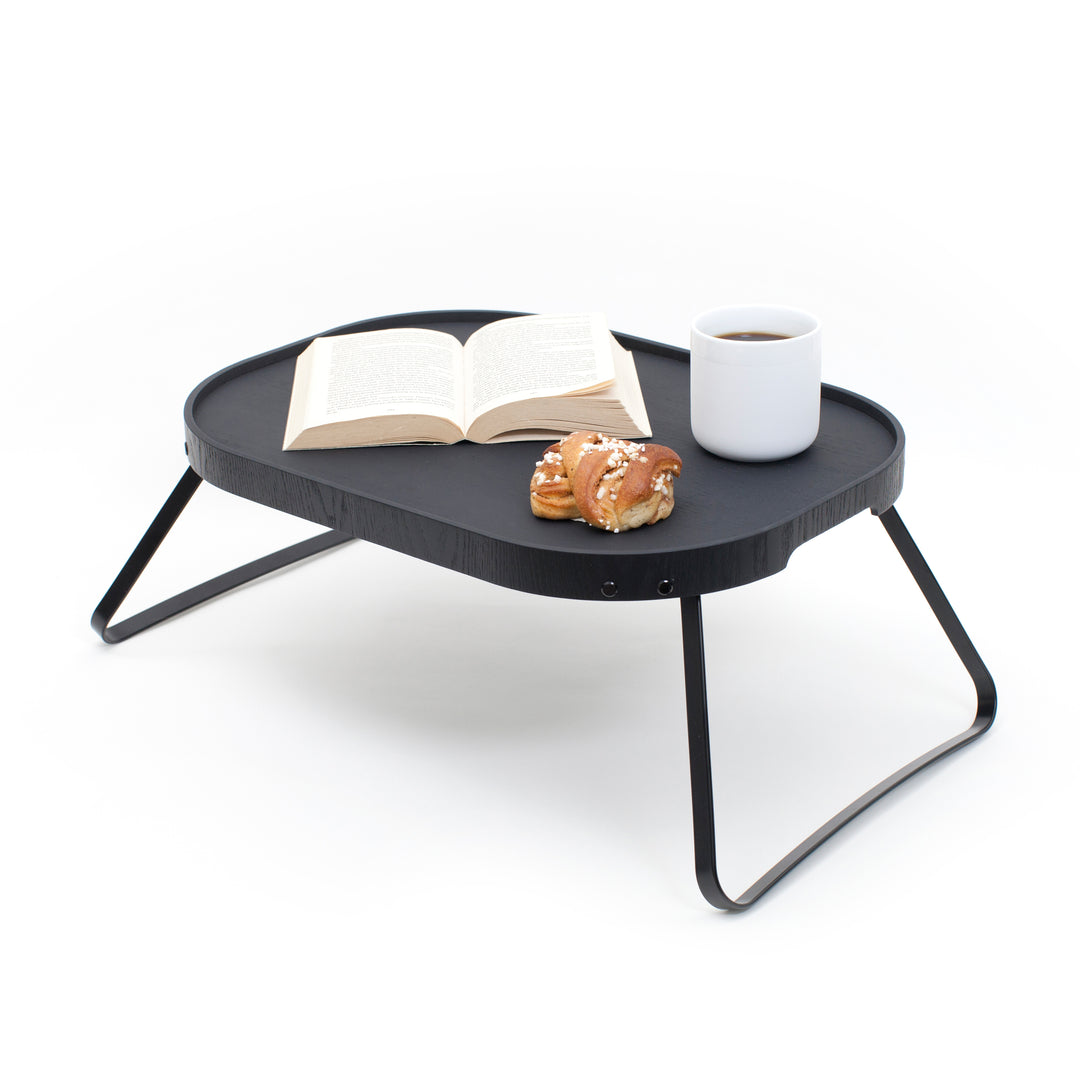 CurveLine™ Sängbricka Halkfri Stor, Svart Pilträ 