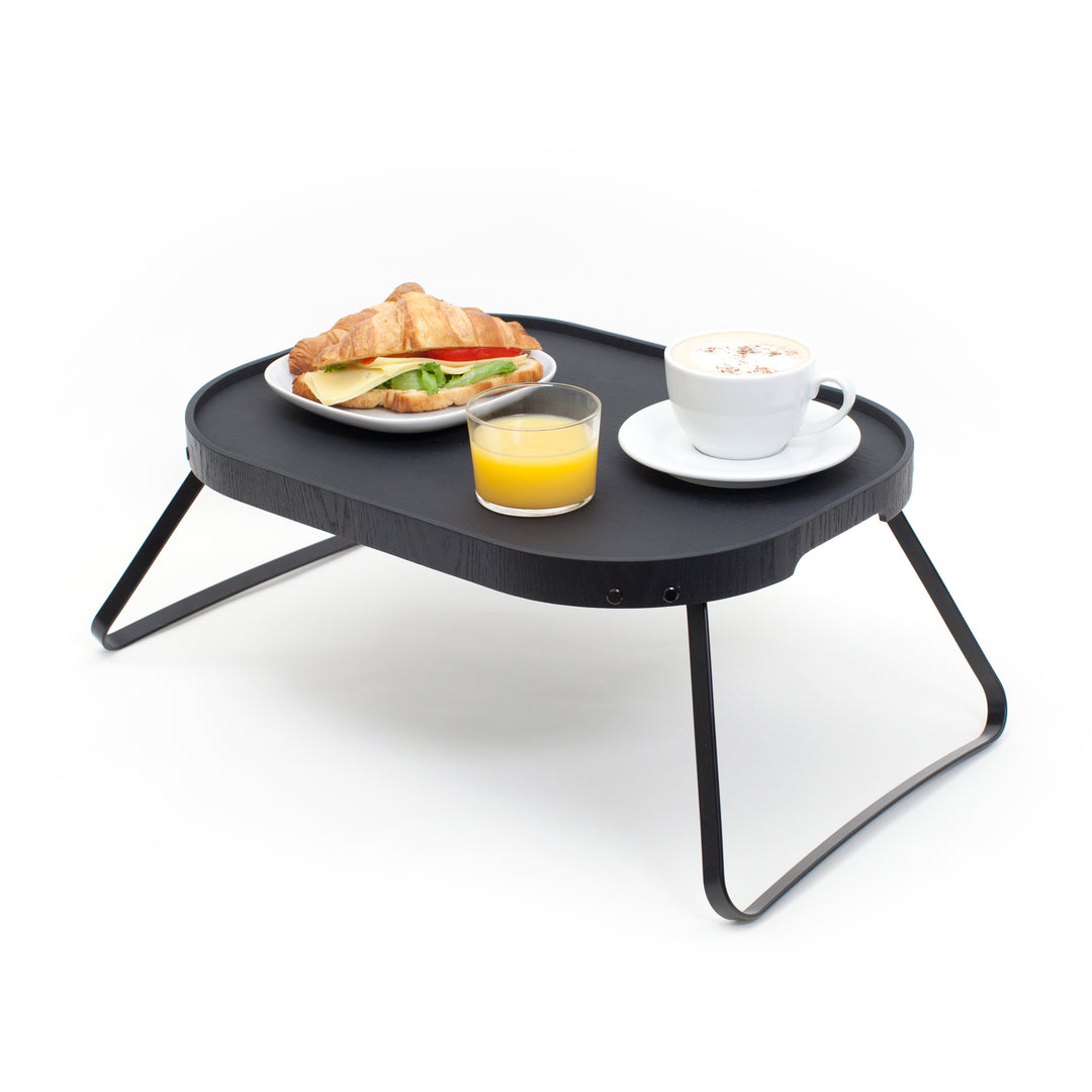 CurveLine™ Sängbricka Halkfri Stor, Svart Pilträ 